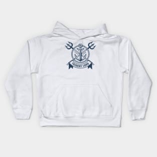 Vintage hipster navy tattoo print with tridents ribbon and anchor Kids Hoodie